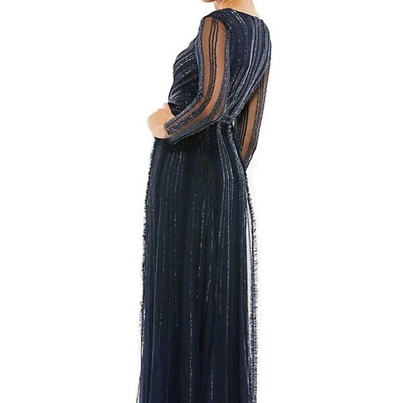 Mac Duggal Blue Midnight Sequined & Beaded A-Line Gown - Picture 3 of 5